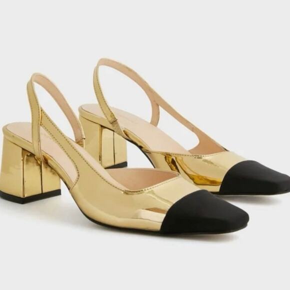 Tuckernuck Gold Tinsley Slingback Heels size 8.5 new in box - Picture 1 of 16
